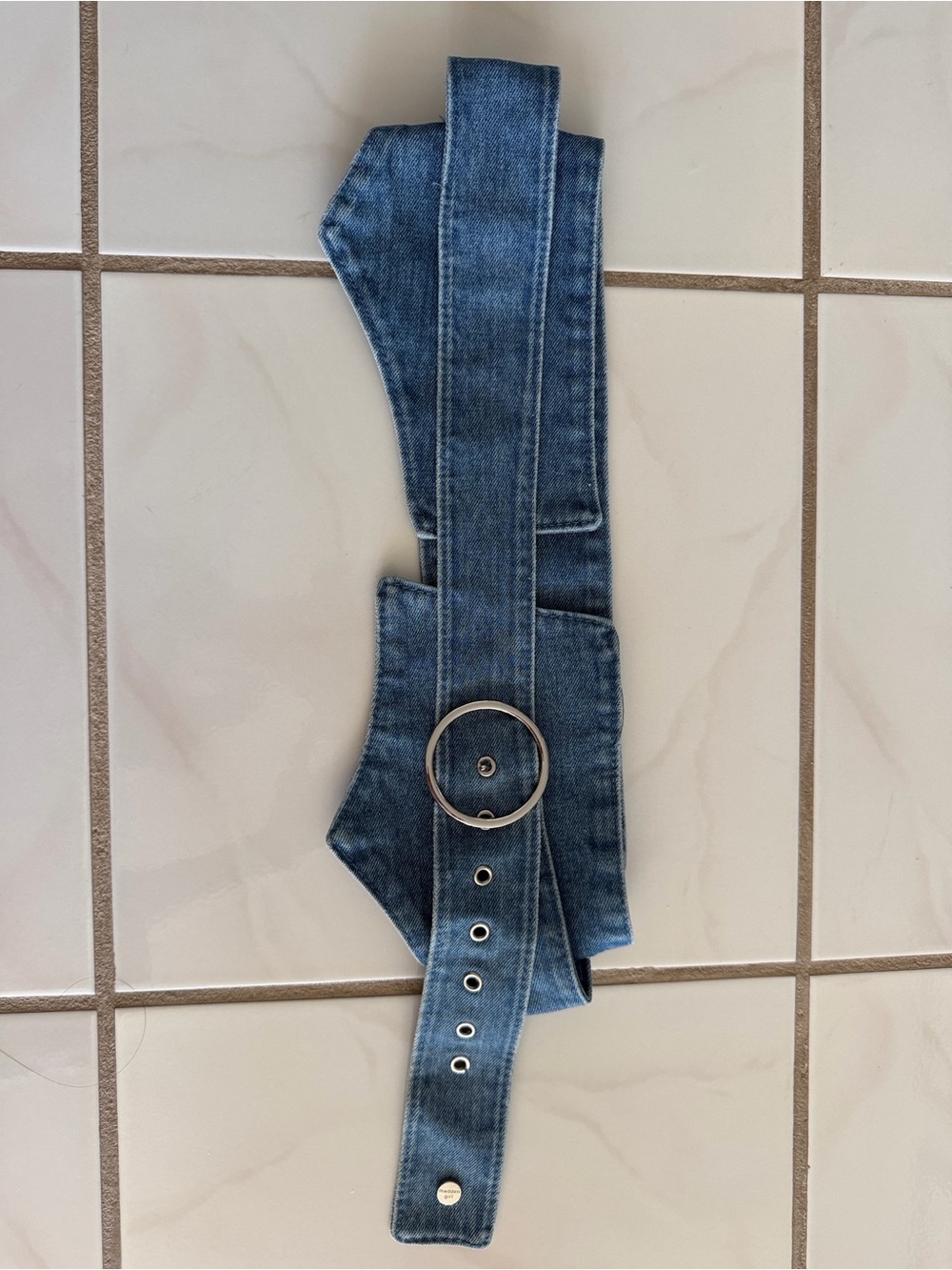 Madden Girl Blue Denim Waist Belt with Silver Round Buckle